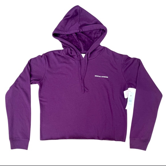 SPIRITUAL GANGSTER Vintage Terry Crop Hoodie in Blackberry/Purple Size Large NWT - Picture 1 of 11